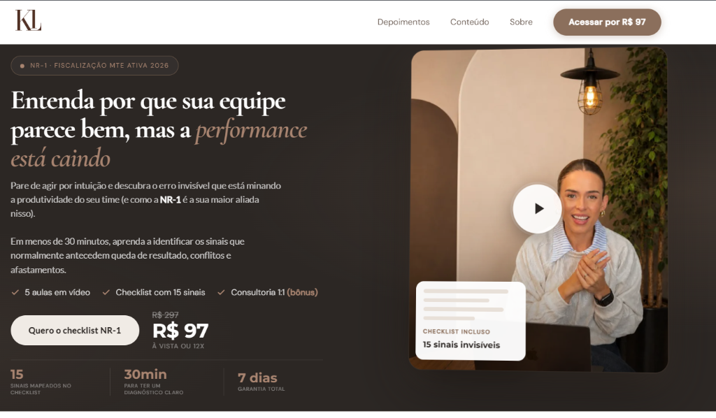 Hero da Landing Page Kamila Lara - Checklist NR-1